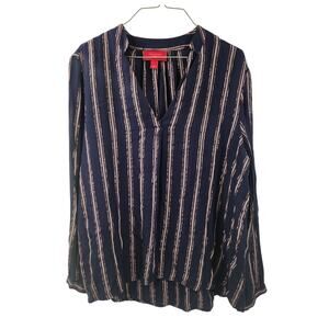 Jennifer Lopez Striped Long Sleeve V-Neck Top Womens Size Large L